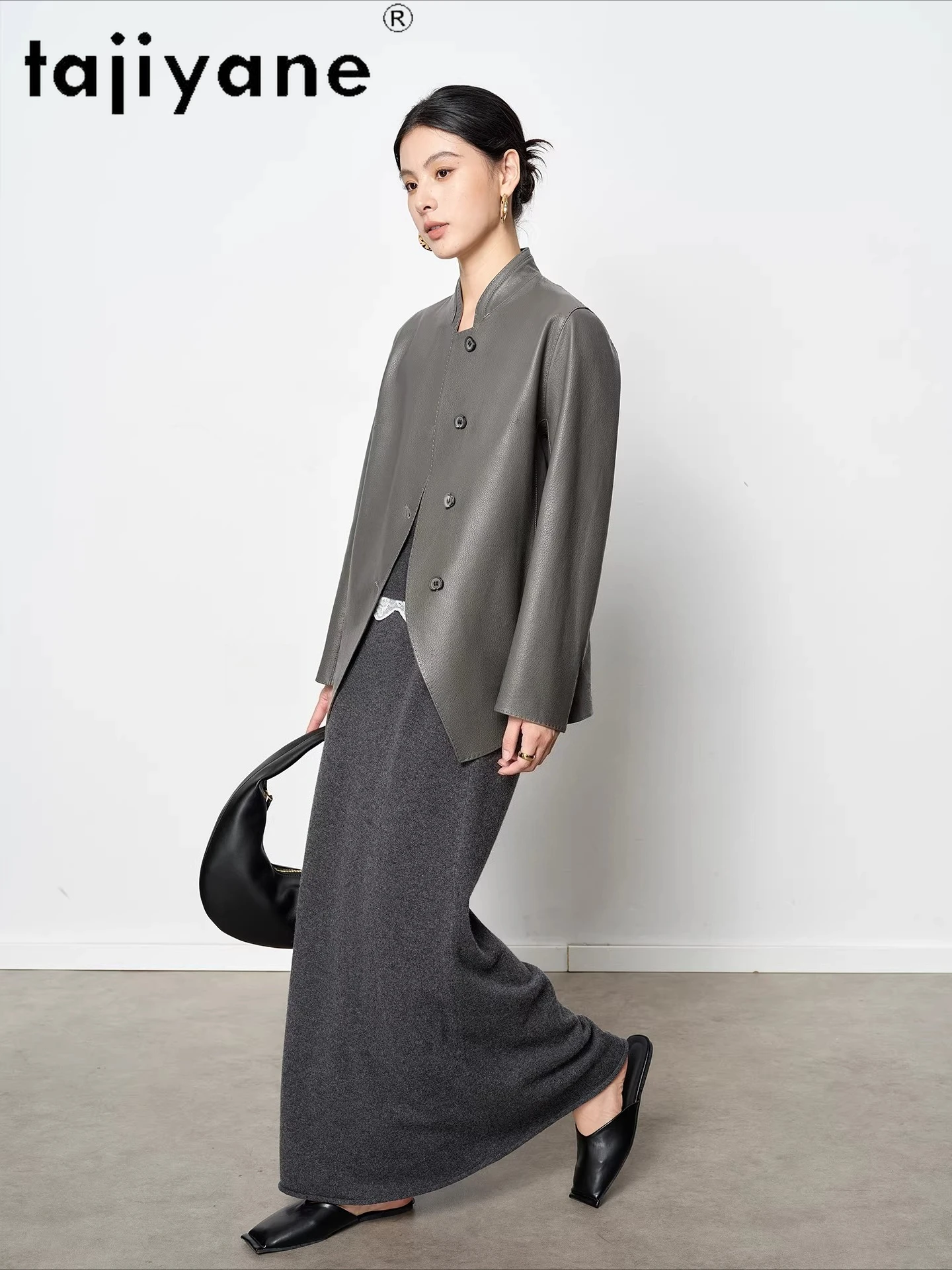 Tajiyane jaquetas de pele de cabra real curto padrão de veado casaco de couro gola jaqueta de couro genuíno mulher 2025 roupas de outono шу omega