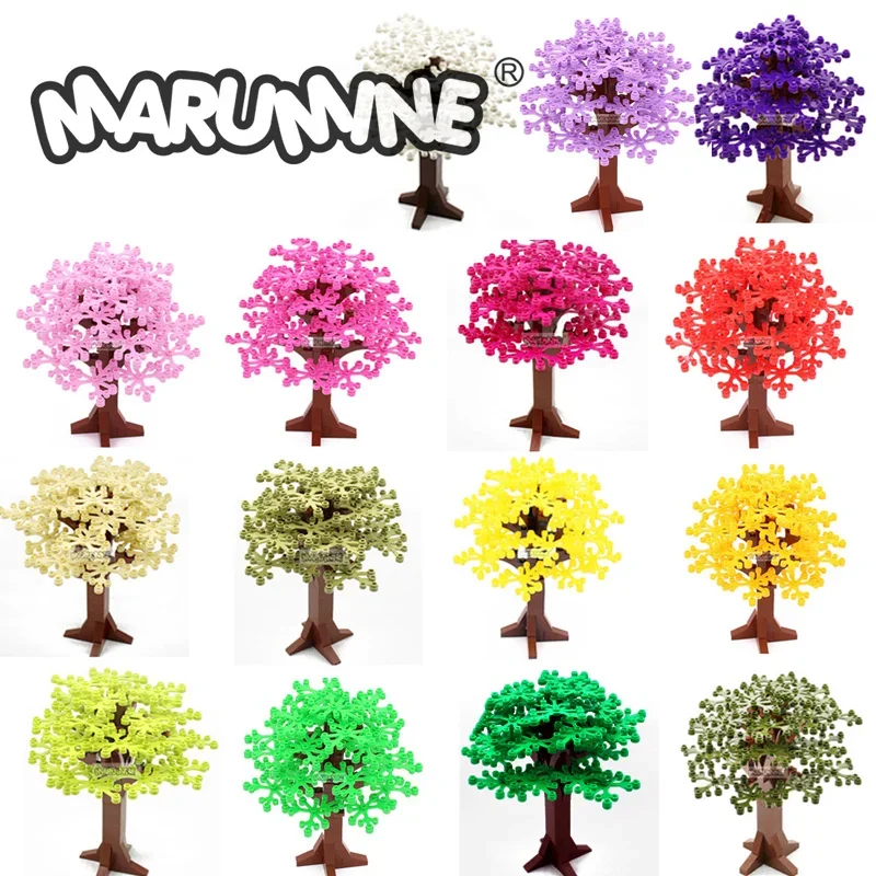 MARUMINE 큰 나무 녹색 부시 꽃 잔디 식물, 정원 건물 벽돌, 나무 세트 블록, 천연 DIY 액세서리 장난감 모델, 58 개