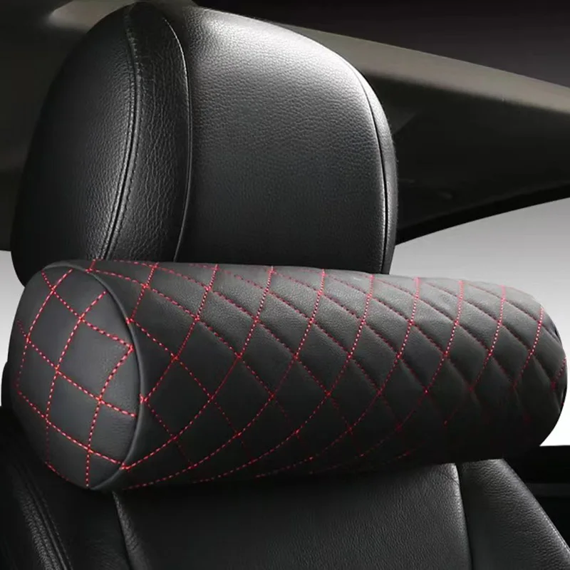 

Luxury Car Seat Neck Pillow Headrest Car Leather Memory Chair Cervical Pillow Office Chair Seat Breathable Cylindrical Headrest