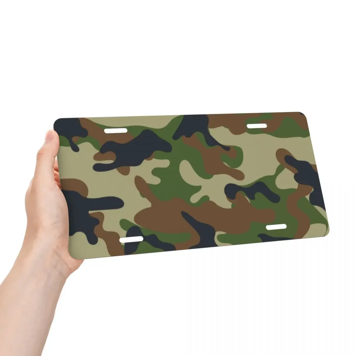 Customized Novelty Woodland Camouflage Decorative Metal License Plate Military Army Camo Aluminum Car Front Vanity Tag 12x6 Inch