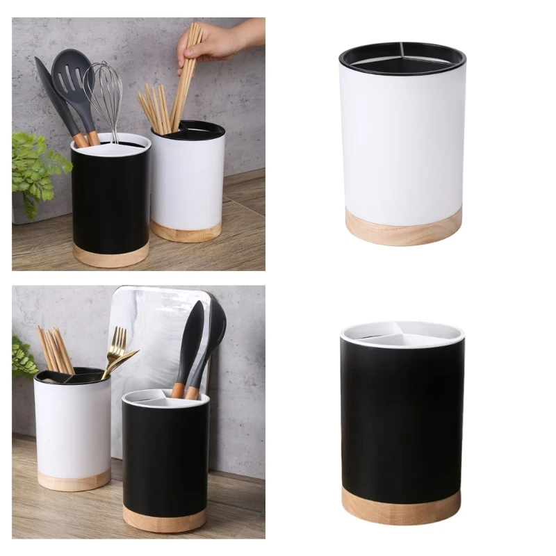 Elegant Large Capacity Sturdy Utensil Holder Portable Accessory for Kitchen Counters with Handy Rotating Bottom 37JD