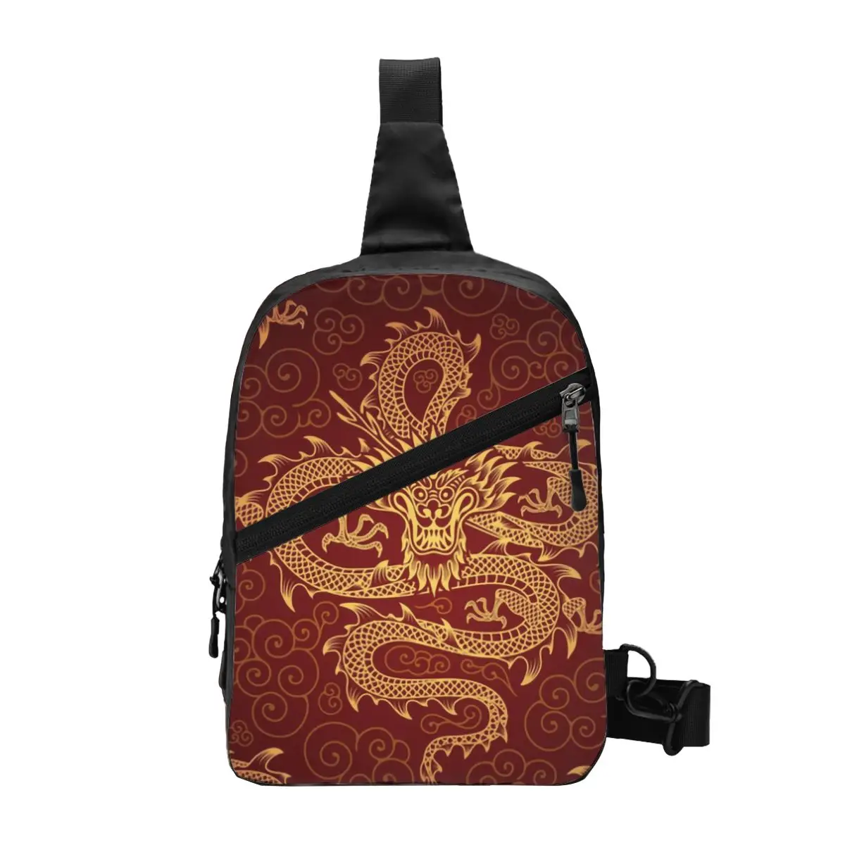 

Red Japanese Dragon Pattern Sling Chest Bag Customized Mythical Monster Crossbody Shoulder Backpack Men Travel Hiking Daypack