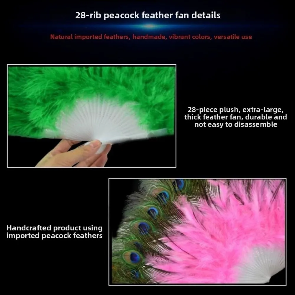 28 Bones Large Peacock Fur Fan 9 Colors 65cm Square Dance Performance Fan Gothic Dance Hand Fan Wedding Party Decoration
