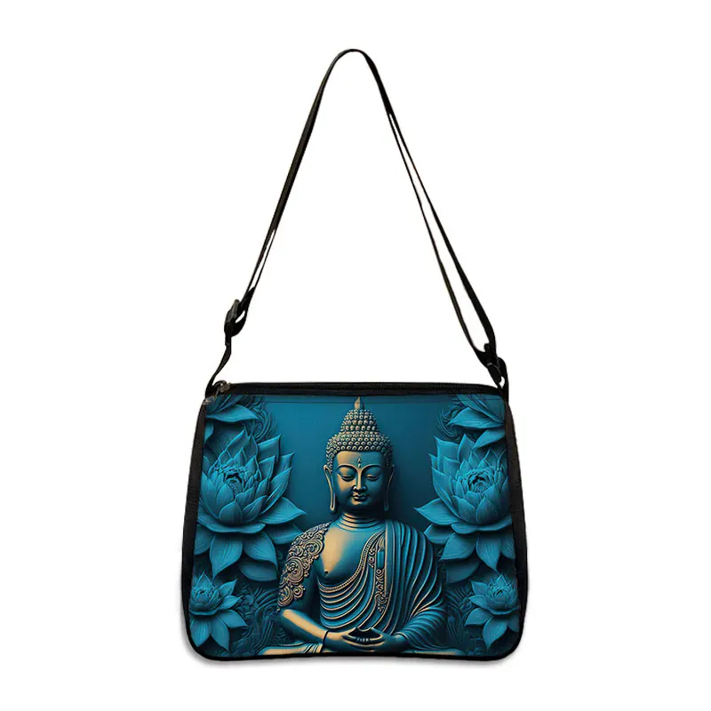 Buddhist Art Print Shoulder Bag Women Shakyamuni Buddha Handbags for Travel Totes Bag Religious Zen Crossbody Bags