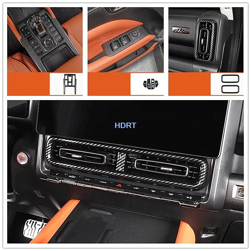 Car Styling Gear Shift Frame Window Control Panel Air Vent Outlet Cover Carbon Fibre Interior For Great Wall GWM Haval H9 2024 +