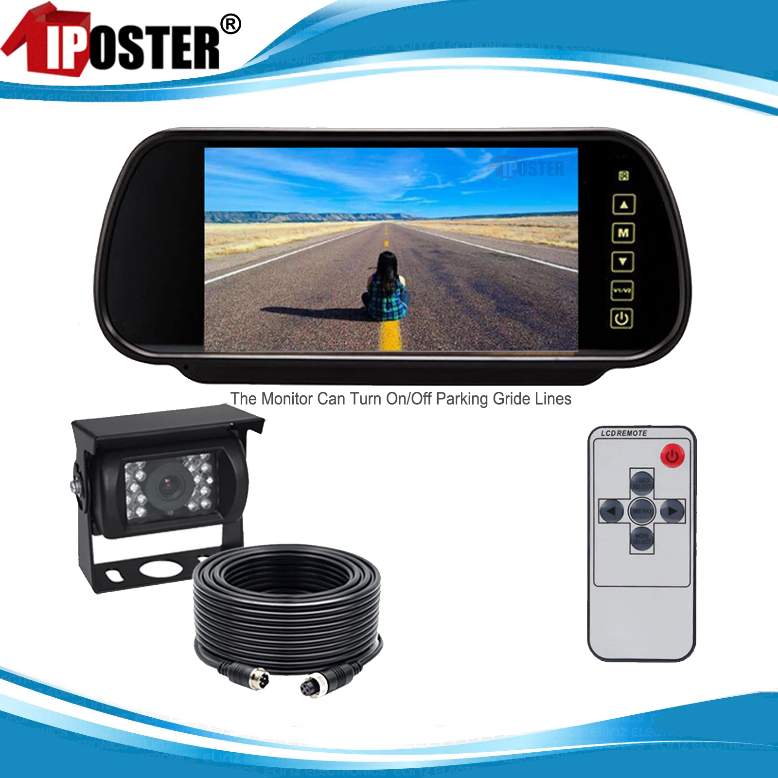 

iPoster 7 Inch LCD Screen Rear View Mirror Monitor 4PIN Reversing Backup Camera 18 IR NIGHT Vision Waterproof 12-24v For Rv Van