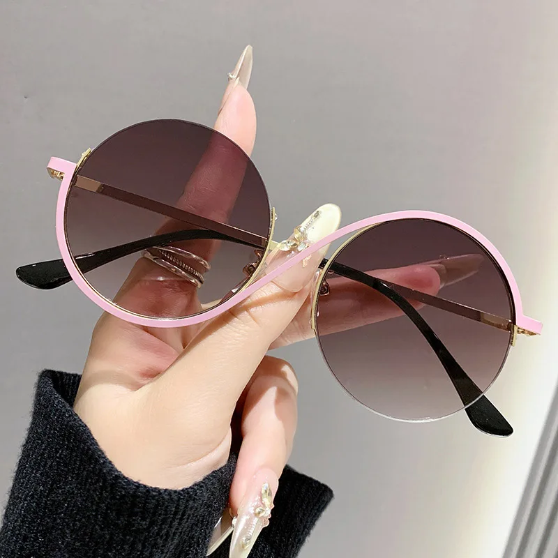 Цельные модные круглые градиентные оттенки, женские новые шикарные солнцезащитные очки в корейском стиле с декором, большие пляжные солнцезащитные очки для отпуска, солнцезащитные очки с защитой от УФ-лучей