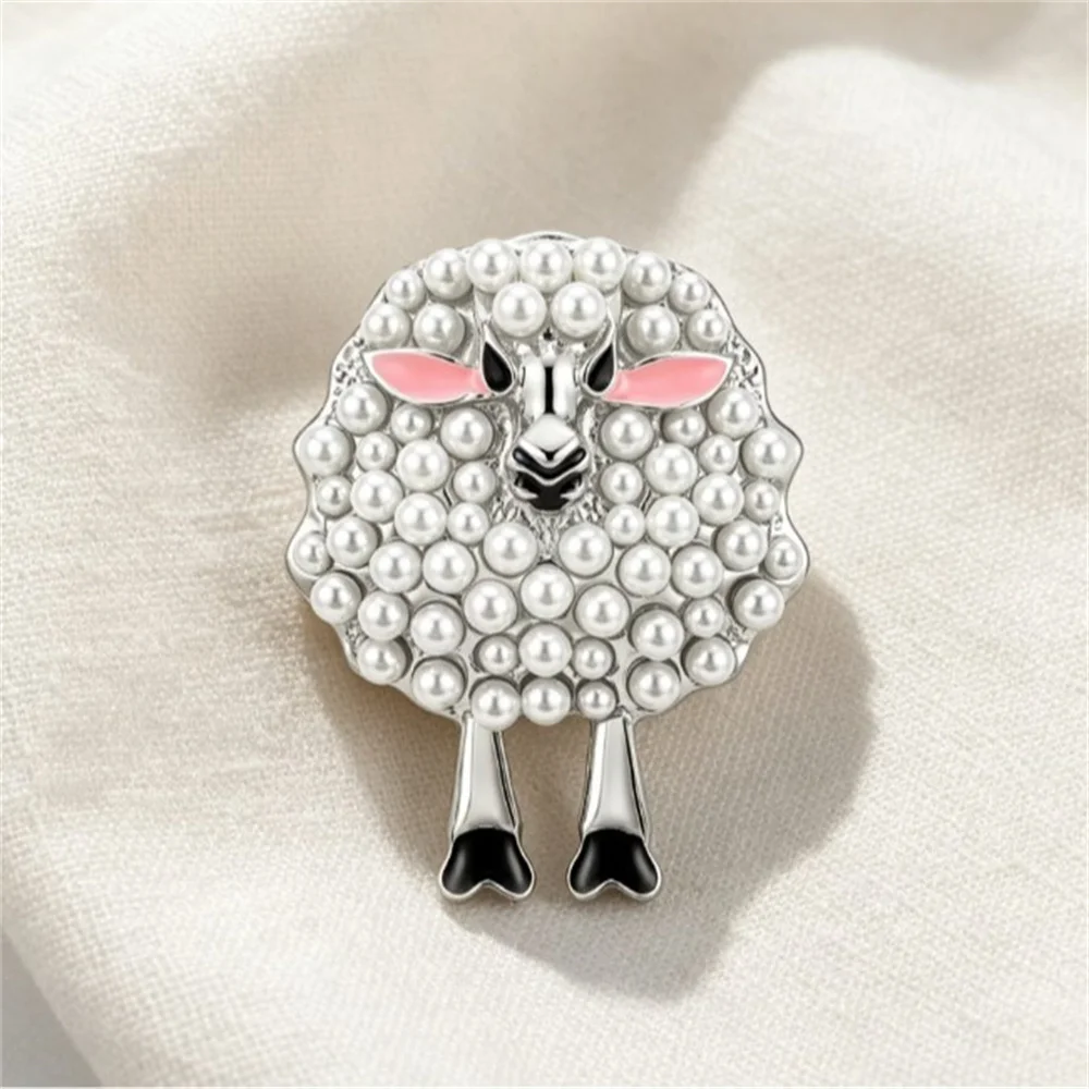 Cartoon Animal Brooch Inlaid Pearls Lucky Lovely Sheep Brooch, For Girls Party Accessories Gift Jewelry Alloy Brooch