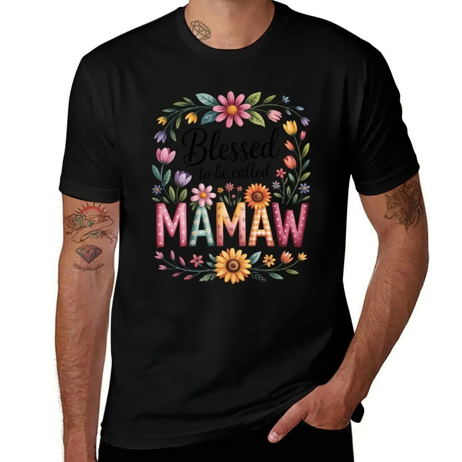 

Blessed To Be Called Mamaw Floral Mother's Day T-Shirt plain cute tops graphic t shirt vintage men graphic t shirts