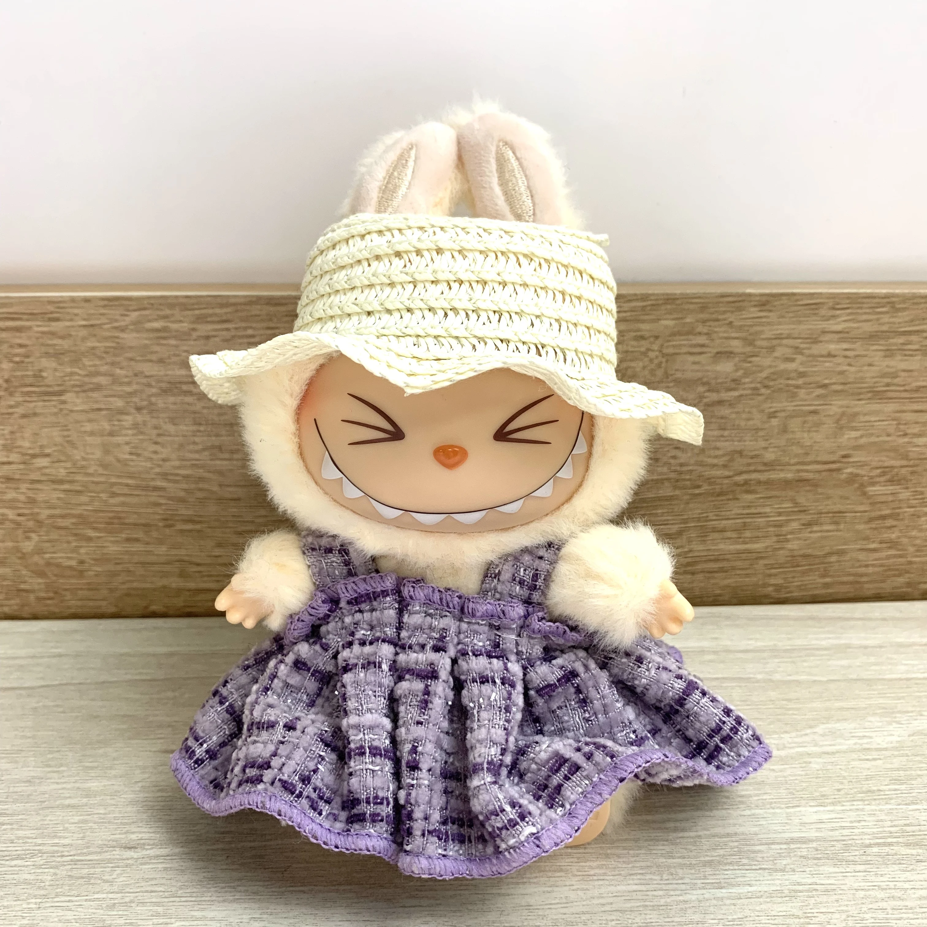 ل 17 سنتيمتر Labubu ملابس دمى مجموعة V1 V2 دمية الملابس والاكسسوارات الأرجواني بسيط عبق تنورة وقبعة الزي