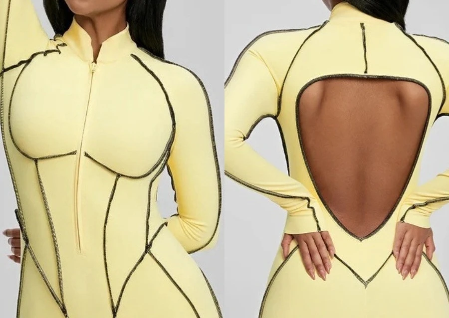 

Tight Sports Fitness Jumpsuit Woman Gym Workout Running Jumpsuits Women Slim Zipper Long Sleeve Backless Yoga Clothes