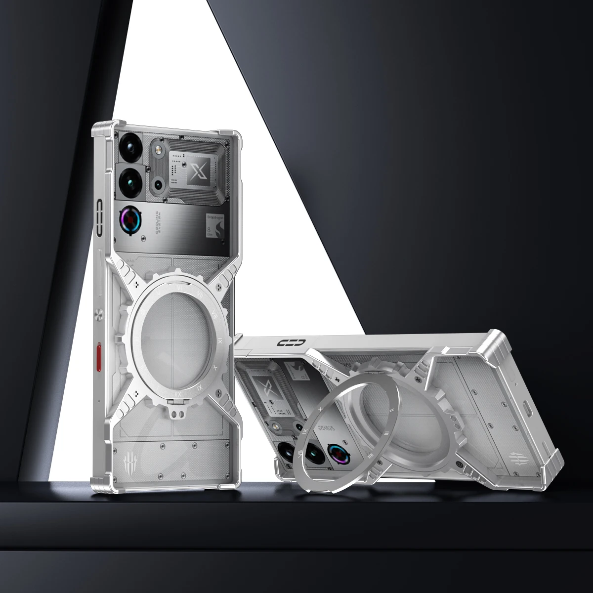 

360° Rotating Bracket Mechanical Gear Aluminium Alloy Frameless Noctilucent Case For ZTE Nubia RedMagic 10 Pro + Plus Cover