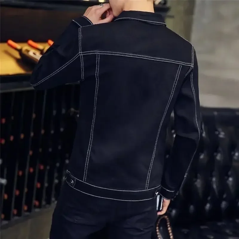 Men\'s Denim Jacket Red Korea Male Jean Coats Slim Fit Low Cost Fast Delvery Big Size Lxury in Lowest Price Branded Menswear Worn