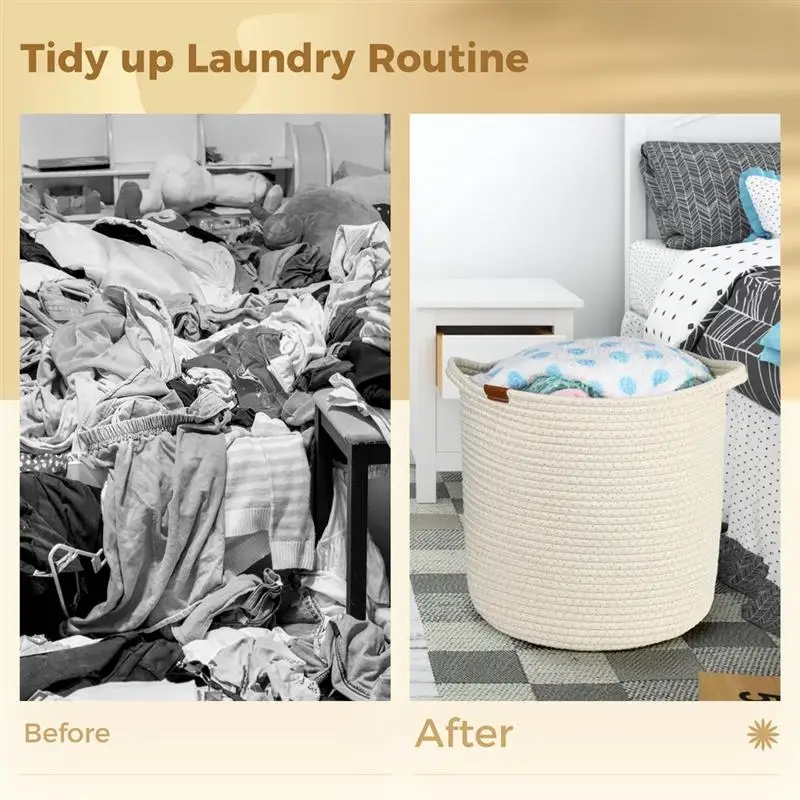 Cotton Rope Laundry Basket Large Cotton Rope Laundry Hamper Woven Basket With Handles Woven Basket For Blankets Pillows Towels