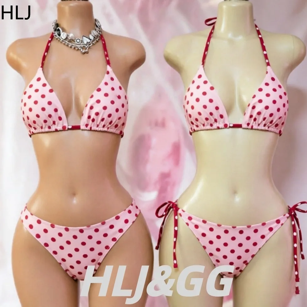 

HLJ Holiday Women Beachwear Polka Dots Patchwork Bra Bikini Bathing Suits Sexy Shorts 3 Piece Bathing Sets Bikini Summer New