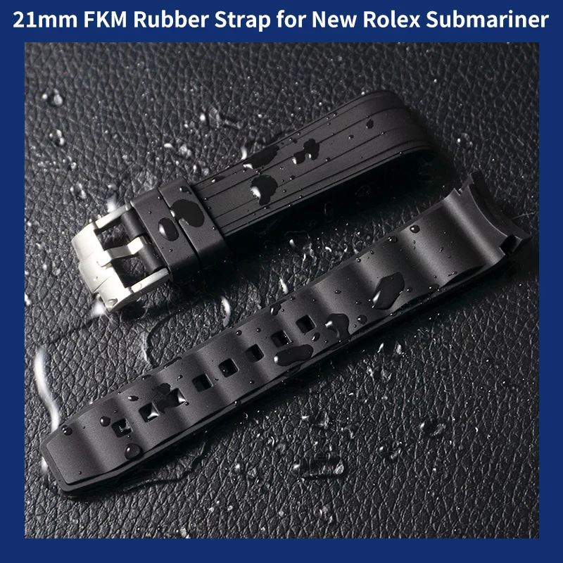 Fluororubber 21mm FKM Rubber Watchband Wrist Bracelet For Rolex Strap SUBMARINER Waterproof Wristband Band