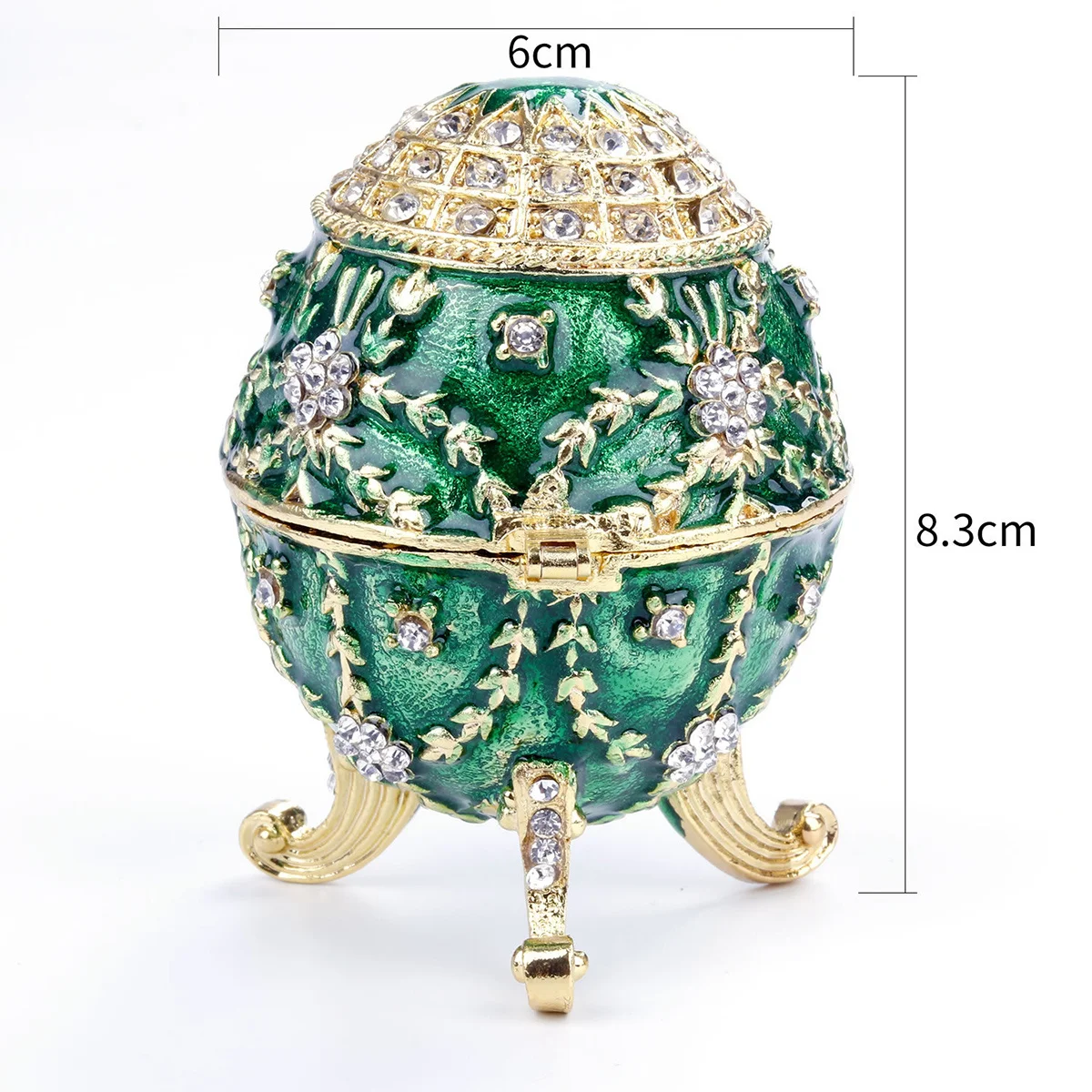1Pcs Unique Metal Jewelry Container Egg Shape Design with Shiny Rhinestones Portable and Organized for Women Green