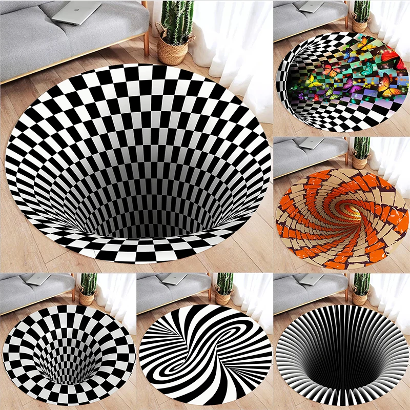 3D Vortex Optical Illusion Rugs Trap Area Rugs Not-Slip Round Rugs Area Carpets for Living Room Short Plush Trap Swirl Carpet