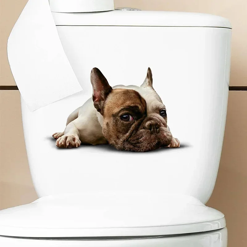 Adhesivo de pared 3D de gatos, pegatinas para inodoro, vista de agujero, perros vívidos, baño para decoración del hogar, calcomanías de vinilo de