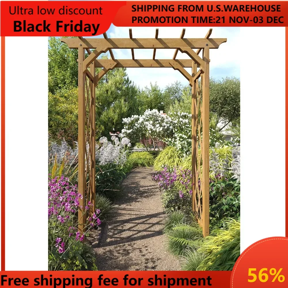 Heartwood Cedar Wood Arbor, 55 inch x 88 inch, FSC, Golden Brown, Opening Width 51 inches, Garden Décor Shade Arch, VA68897