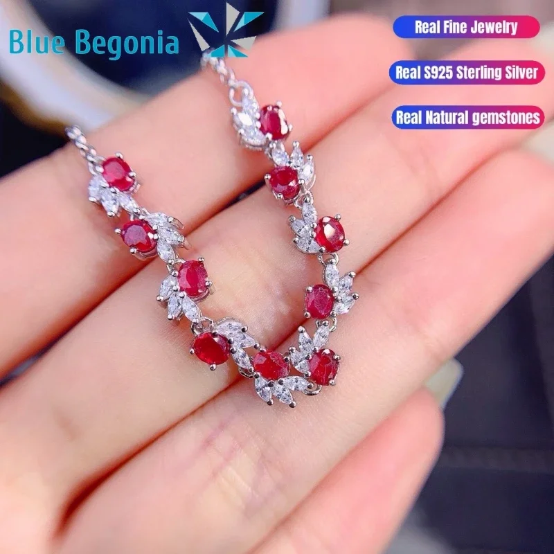 Natural Ruby Bracele Women's Jewelry Fine Jewelry Genuine 925 Silver Natural Gemstones 3*4MM