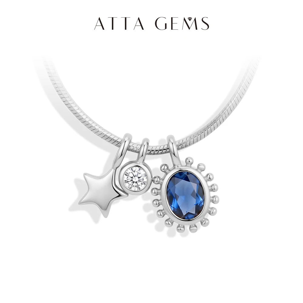 ATTAGEMS Sapphire Moissanite Pendant Star Moon Sun Necklace Copper Snake Chain Wedding Jewelry Holiday Party Gift for Women Girl
