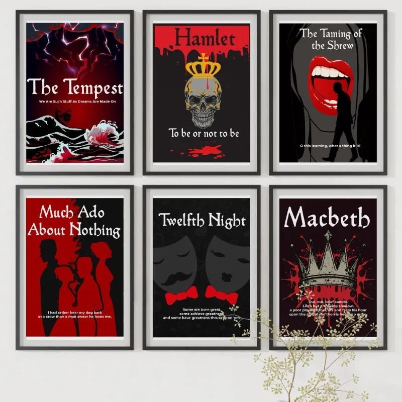 شكسبير يلعب ملصق ماكبث هاملت منتصف الصيف ليلة حلم روميو جولييت الأدب الإنجليزي قماش طباعة ديكور غرفة المعيشة #1