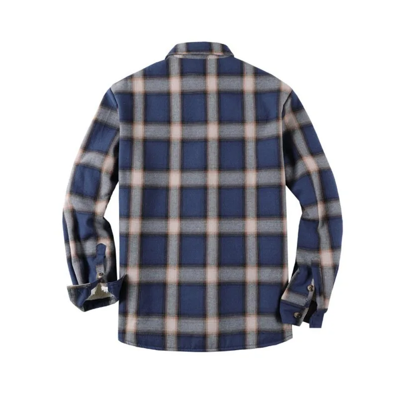 Autumn Mens Plaid Flannel Shirts Thick Jacket Quilted Lined Winter Dress Shirt Cotton Coat with Pockets Shirts for Men camisas