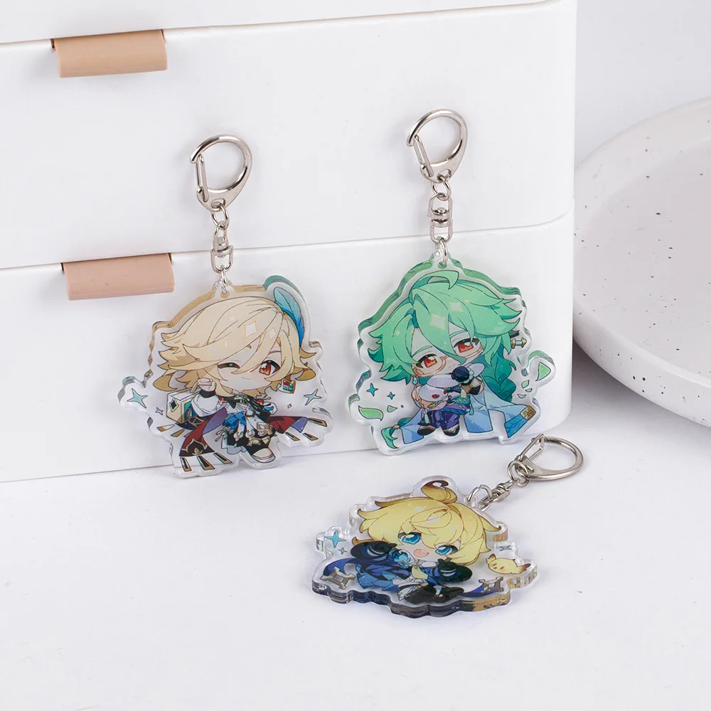 Game Genshin Kaveh Kirara Mika Baizhu New Cute Keychain Cartoon Anime Pendant Keyring Backpack Jewelry Cosplay Badge Prop Gift