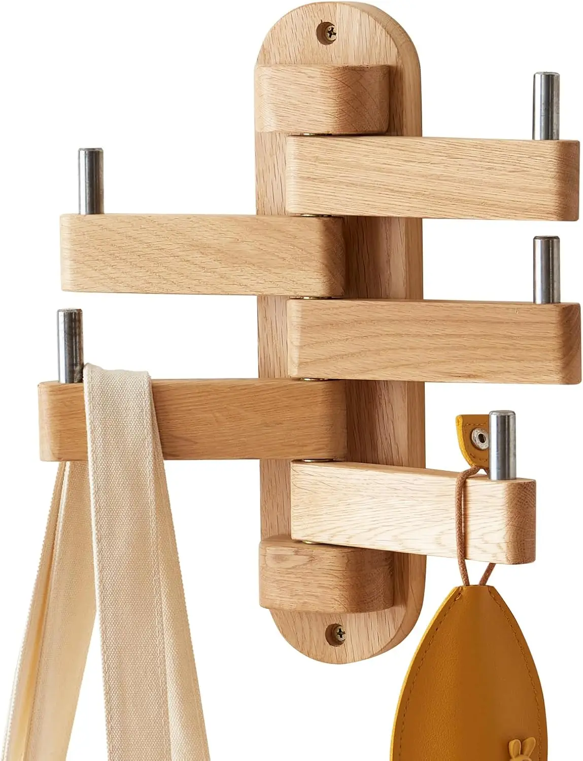 

Вращающаяся вешалка для одежды с 5 складными кронштейнами, настенные крючки из натурального дерева для ванной, прихожей, спальни, офиса, кухни