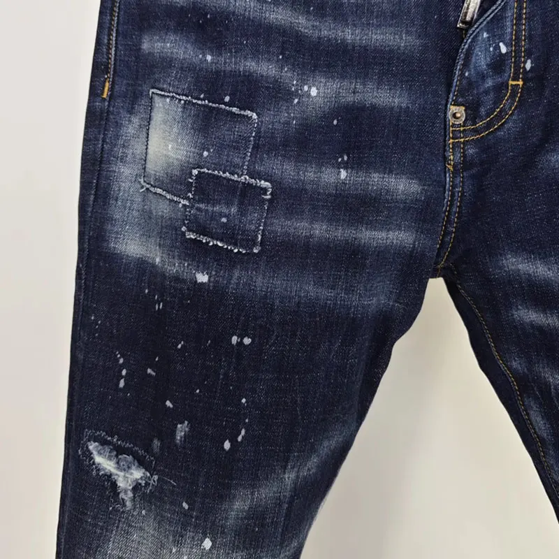

y2kDesigner High Street Fashion New Men's Jeans with Wrinkle, Painted, Patched, Washed, Elastic, Slimming, R