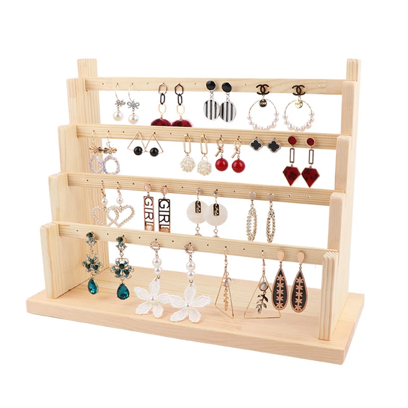 

Earring Display Stands Wooden Jewelry Holders Ring Necklace Bracelet Organizer Racks Stall Event Retail Four Floors Display