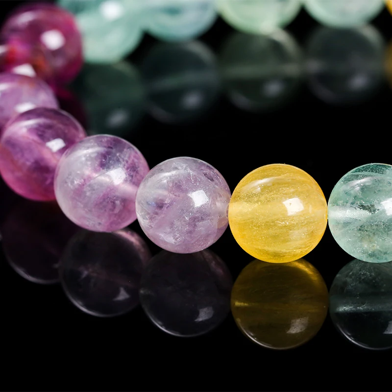 JD 5A Natural Stone Muticolor Rainbow Fluorite Bead Bracelet Women Reiki Healing Lucky Stretchy Mala Bangles Crystal Jewelry view 5
