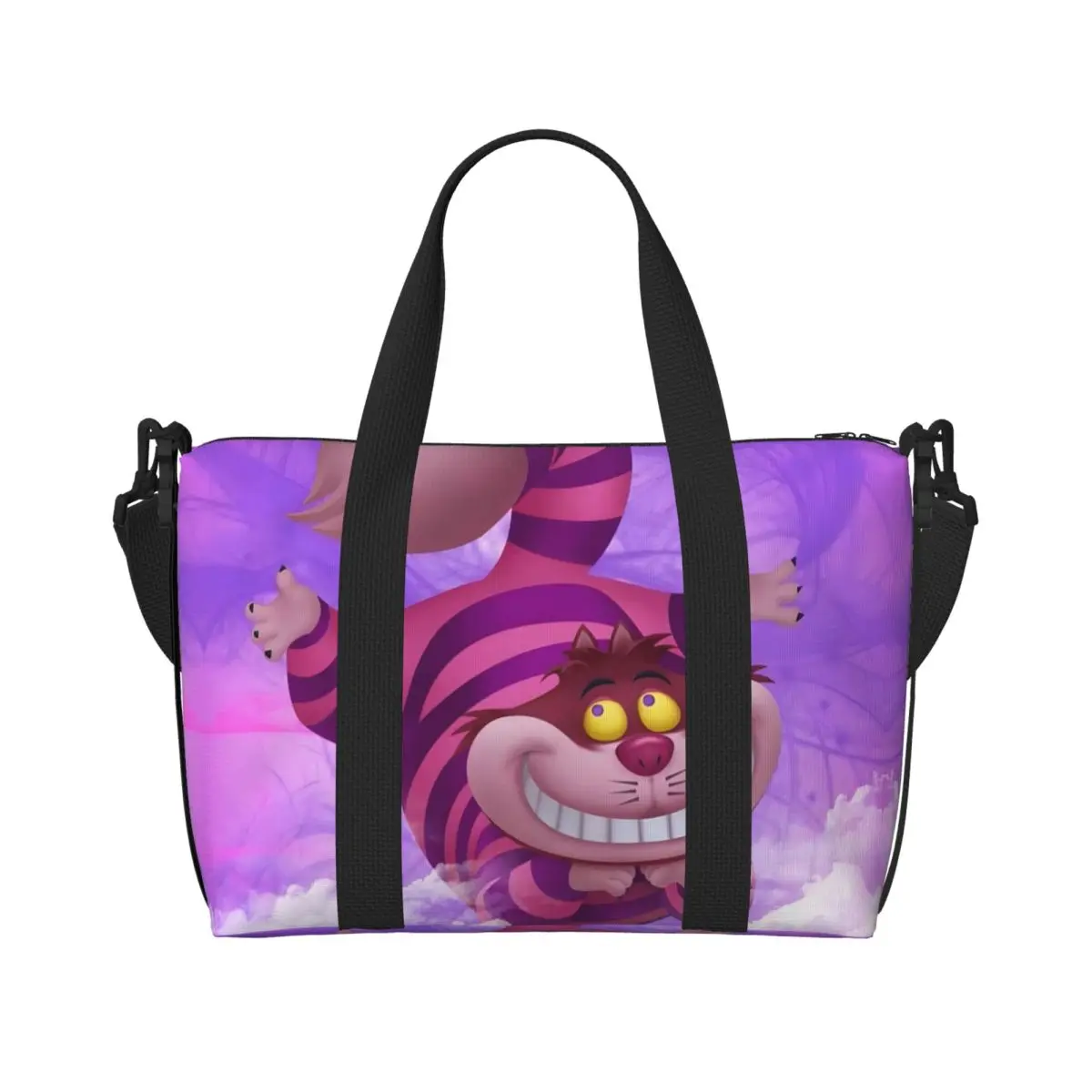 

Custom Cheshire Cat Grocery Tote Shopping Bags Women Big Capacity Alice In Wonderland Cartoon Beach Gym Travel Bags