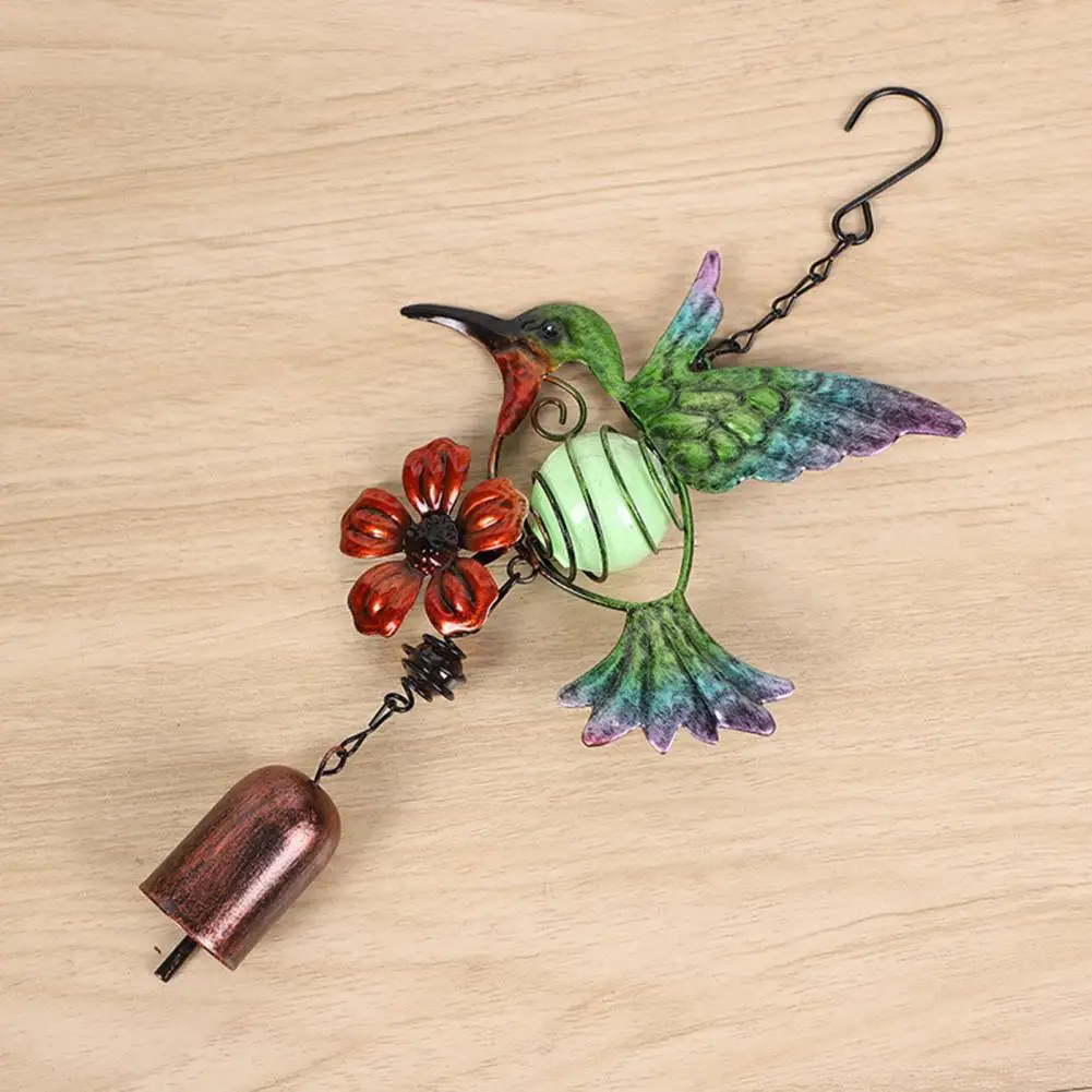 

Handcrafted Wind Chime Colorful Bird Flower Wind Chime Vibrant Outdoor Metal Hanging Bell with Glow-in-the-dark Ball Hook Patio