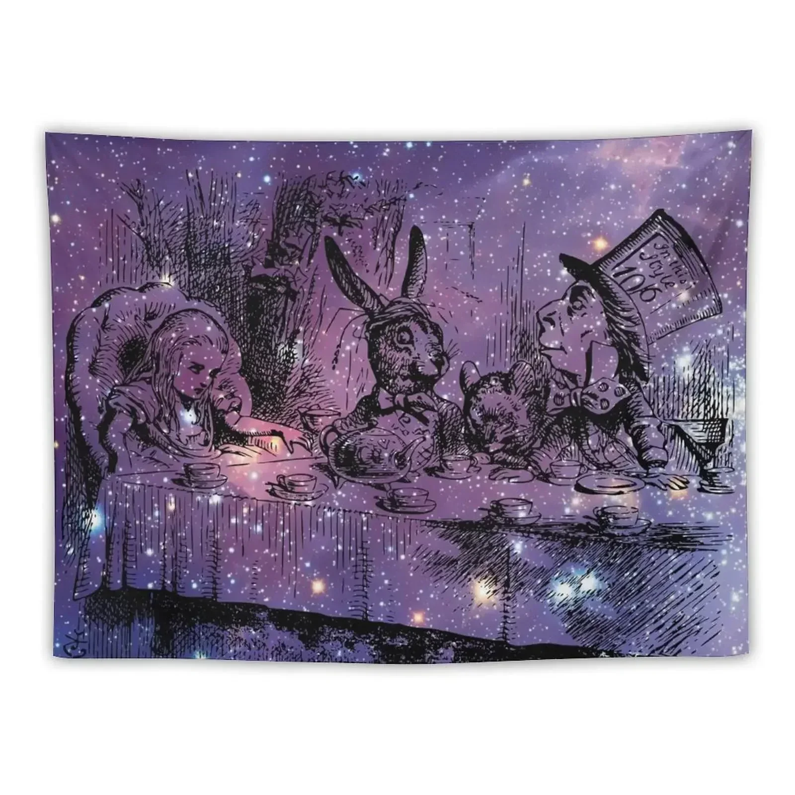 Mad Hatters Tea Party In Space Tapestry Custom Wall Decor Wallpaper Tapestry