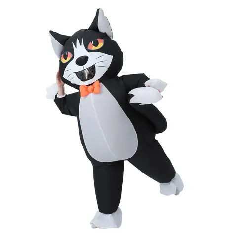 Inflatable Cat Costume for Adults, Funny Black White Kitty Blow Up Costume, Full Body Animal Outfit for Halloween Party Cosplay