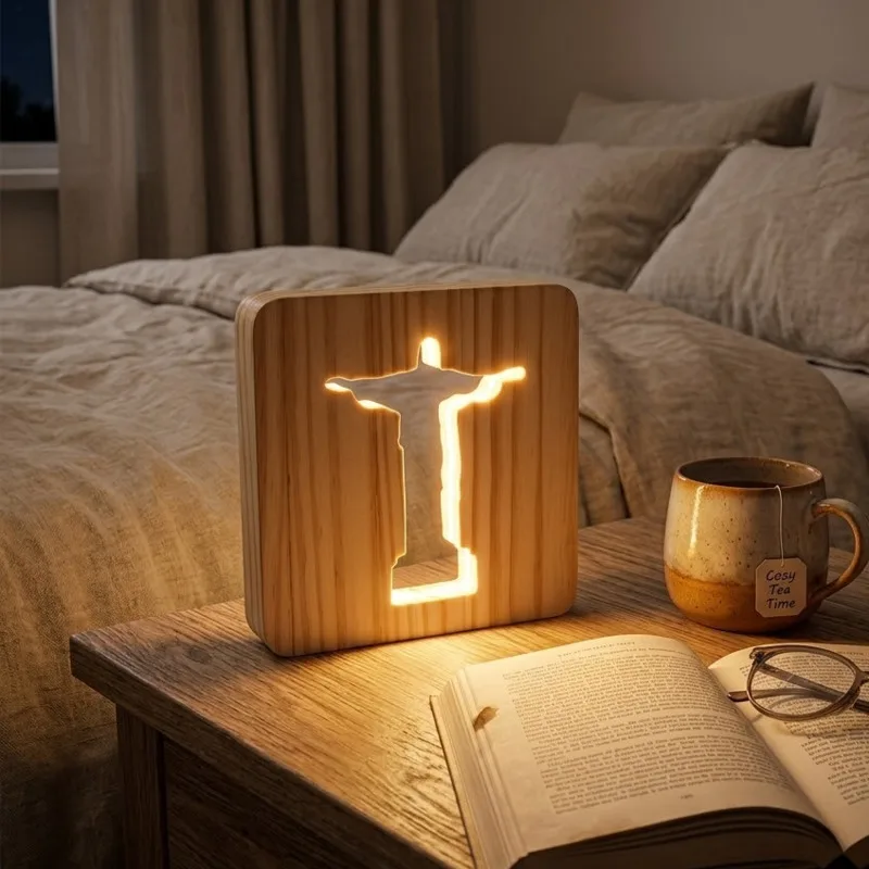 

3D Wooden LED Night Lamp Hollow Carved Letter Musical Note Table Light Cozy Home Desk Gift For Couples Birthday By Wood Maker