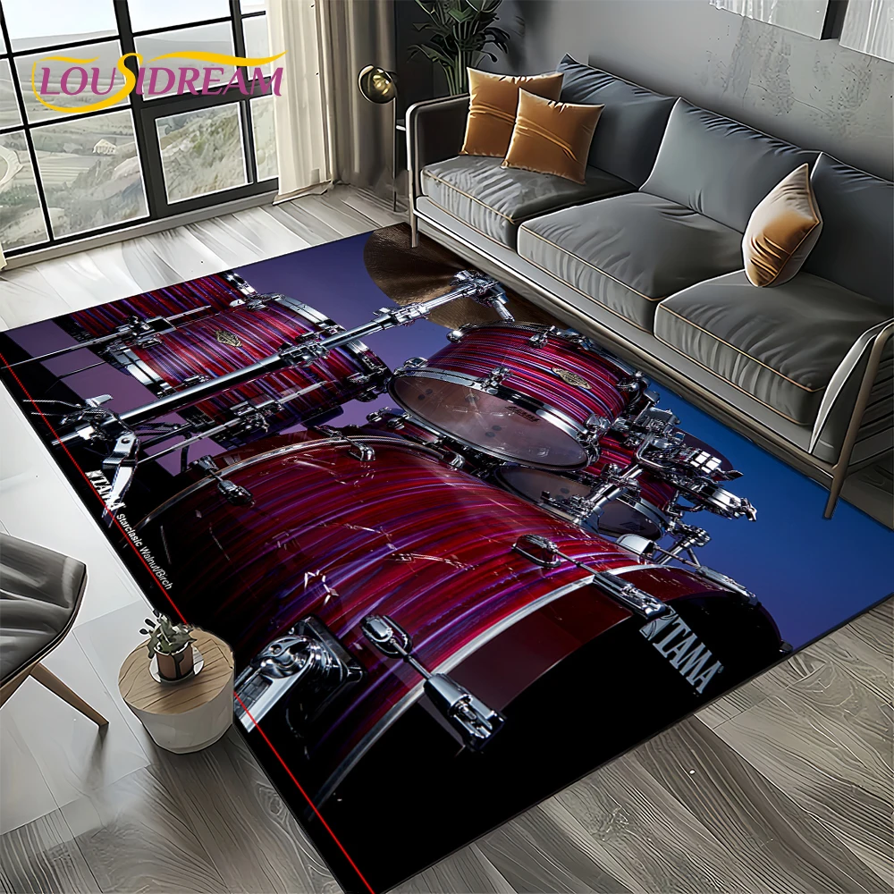 3D Music Instruments Drum Kit Drum Set Carpet Rug for Living Room Bedroom Home Sofa Decoration,Kids Area Rug Non-slip Floor Mat