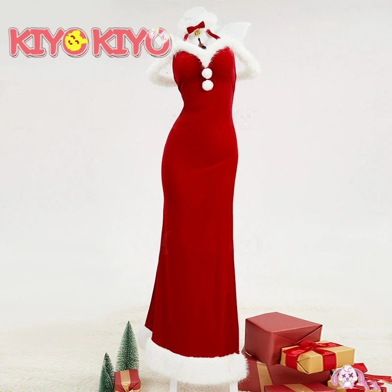 KIequilibre-Robe de Noël en Velours Rouge, Costume Cosplay Sexy