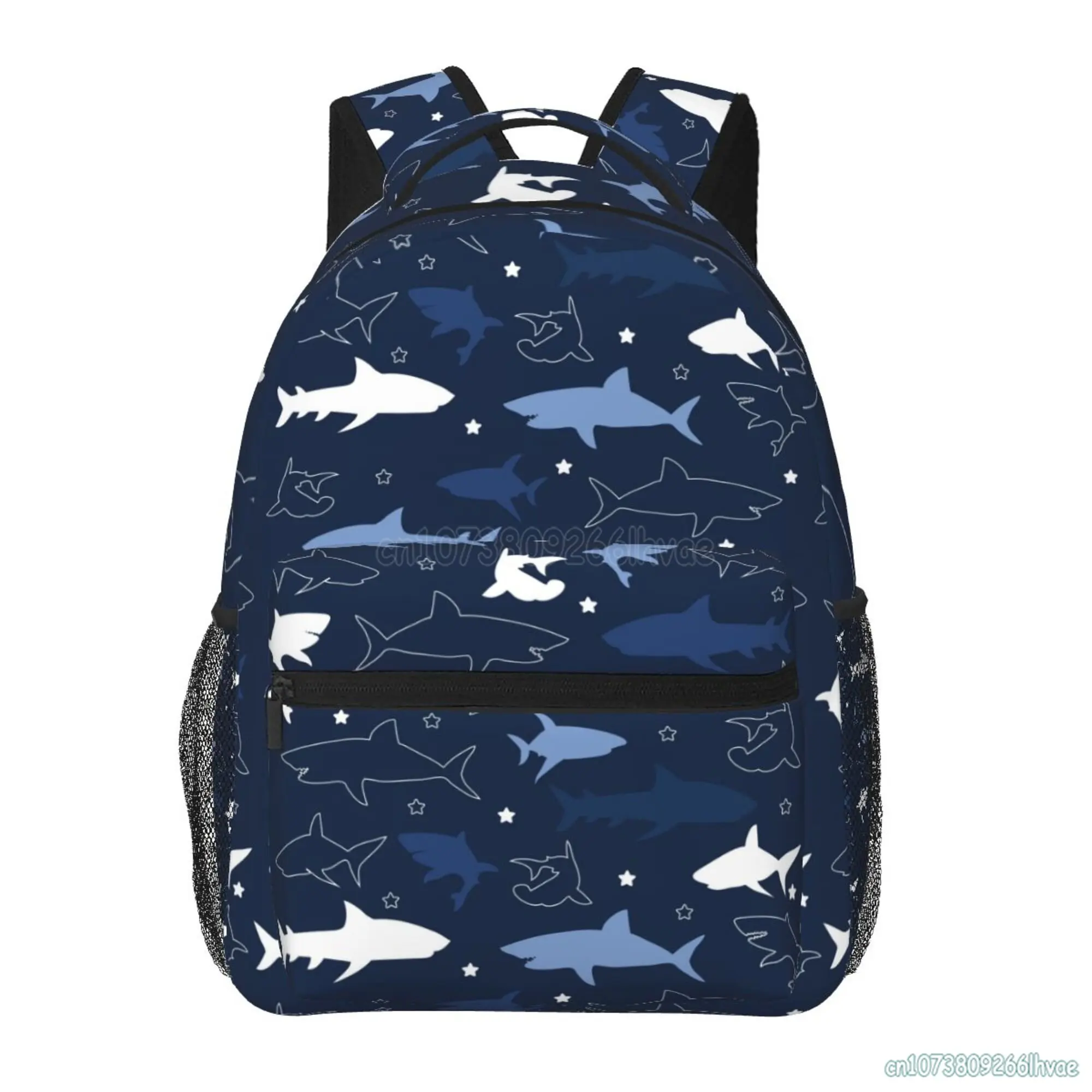 Cartoon Sharks Pattern Student School Bag Travel Laptop Backpack 15.6 Inch Durable Lightweight Book Bag Hiking Camping Daypack