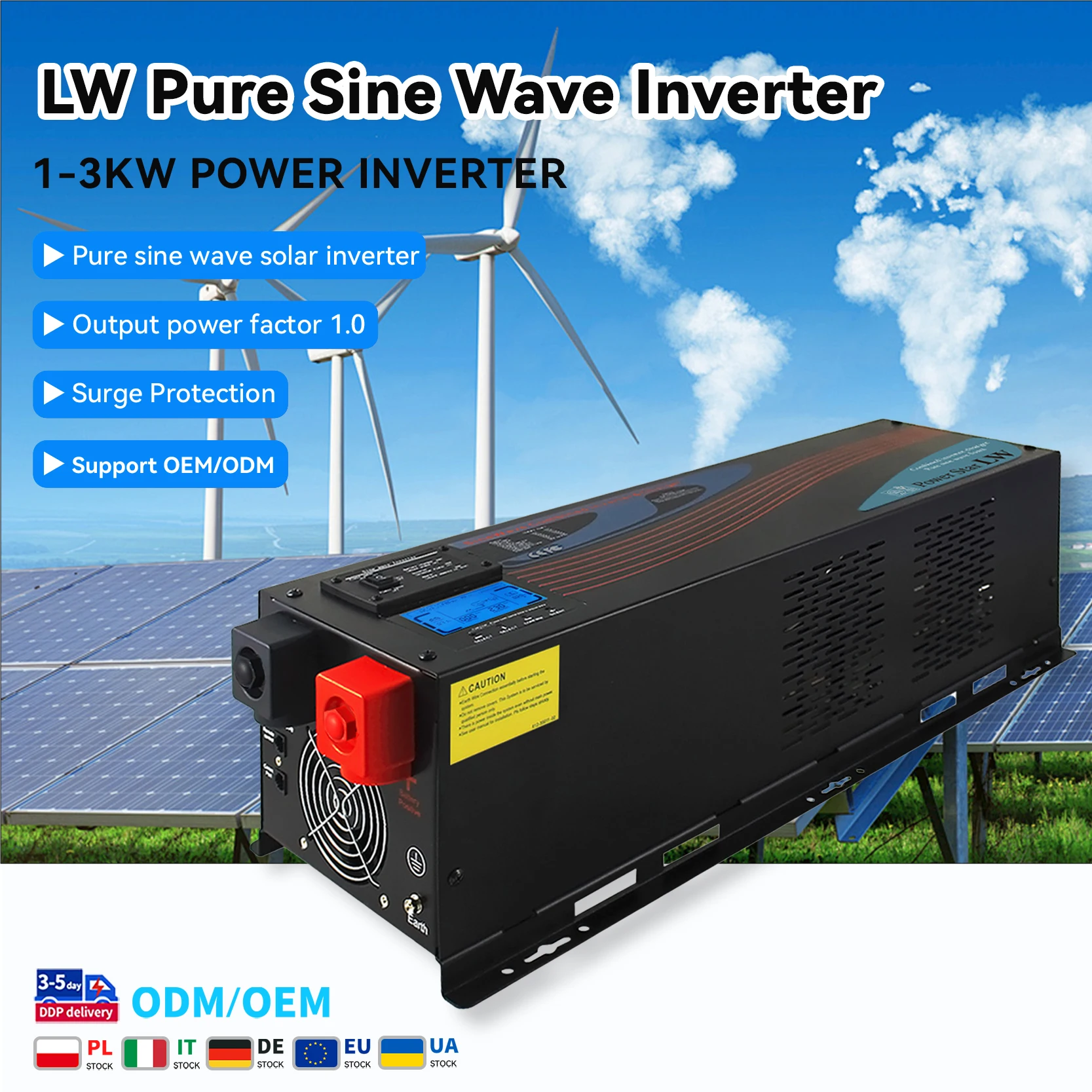 Pure Sine Wave Low Frequency Inverter For RVs Solar Hybrid All-in-One 1000W-3000W Power 12V/24V DC Input Built-in MPPT Charger