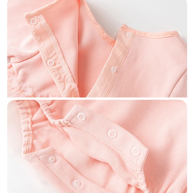 Spring Autumn Newborn Girls Clothes Fashion Chinese Style Pink Cute Mesh Long Sleeve Bodysuits & One-Pieces Baby Clothing BC083