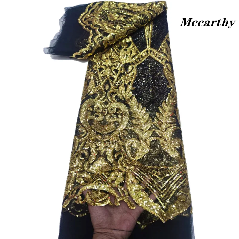 

Mccarthy Luxury African Sequins Lace Fabric 2024 High Quality French Nigerian Groom Sequins Lace Fabric For Sewing Dress