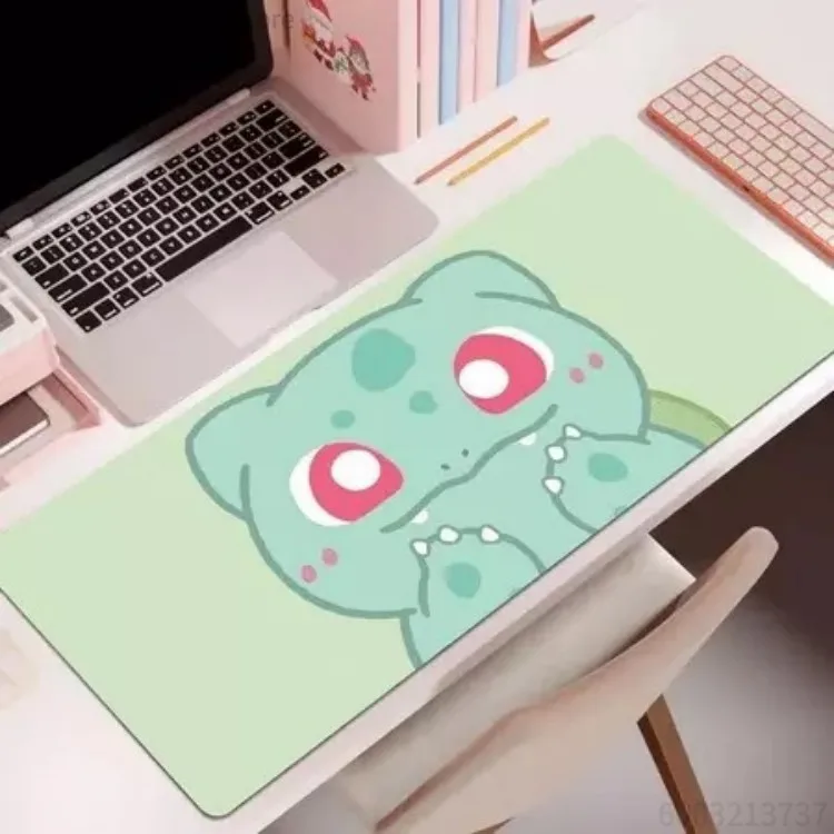 Cute Cartoon Starter Monster Mouse Pad, Kawaii Chibi Character Large Lock Edge Desk Mat Non-slip Rubber Keyboard Pad For Girls