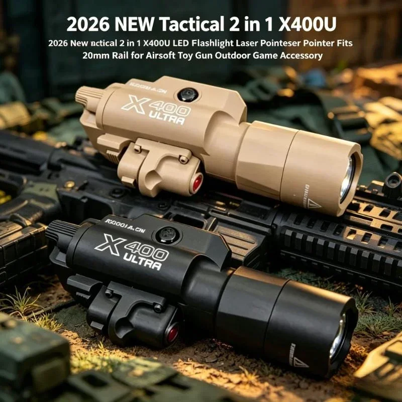 2026 NEW Tactical X400D Compact High Power Green Laser LED Torch Fits 20mm Standard Rail Airsoft Toy Shooting Accessory