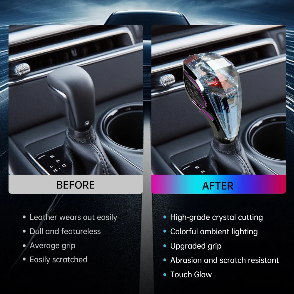 2026 new crystal gear lever, seven-color light effect, For Lexus, Toyota, VW,Mitsubishi,Mazda,Benz,Audi，Ford and other models
