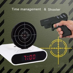 Target Shooting Electronic Alarm Clock, LED Pistol Shooting Student Lazy Recording Alarm Clock, Gun Model Desk Clock Digital