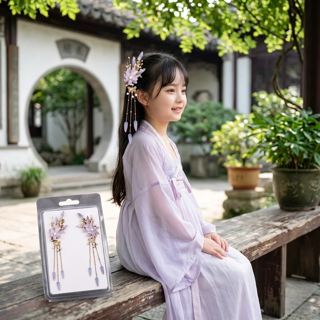 伝統的な漢服の衣装に合う、上品で安全なヘアクリップ。手作りのパールと花のタッセルが付いたアクセサリー。女の子向けのヘアジュエリーで、耐久性にも優れています。
