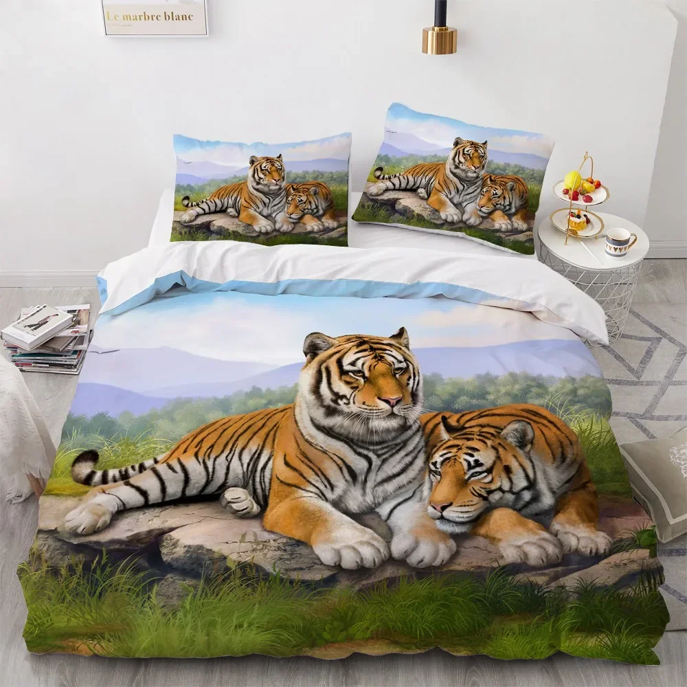 Set biancheria da letto 3D Set copripiumino copripiumino nero Copripiumino Federa King Queen Size Copripiumino in poliestere stampato tigre animale